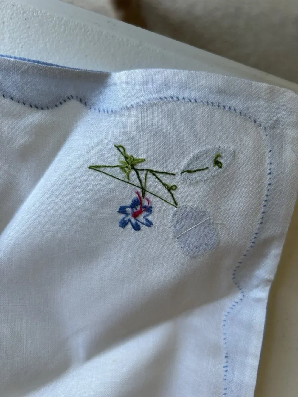 5 Vintage Madeira Applique Placemats w Matching Napkins Cotton NOS Blue White